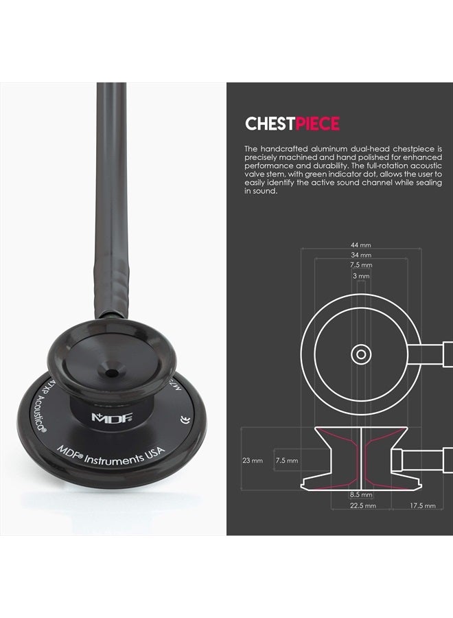 MDF Instruments Acoustica Lightweight Stethoscope for Doctors, Nurses, Students, Home Health Use, Adult, Dual Head, Black Tube - MDF747XPBO - Image 4