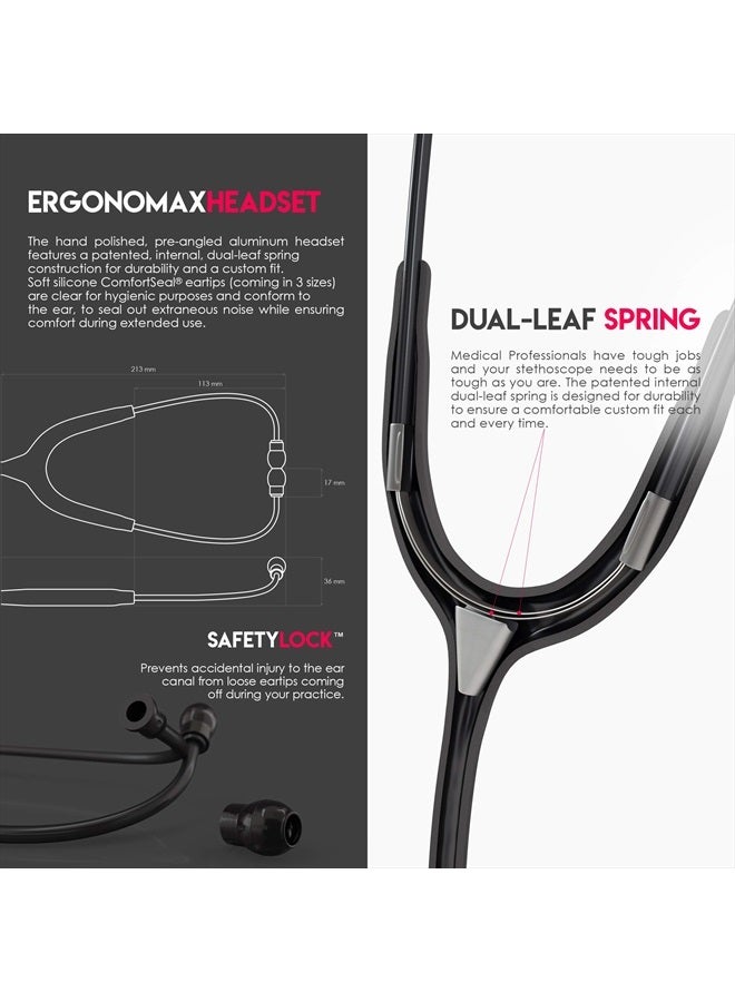 MDF Instruments Acoustica Lightweight Stethoscope for Doctors, Nurses, Students, Home Health Use, Adult, Dual Head, Black Tube - MDF747XPBO - Image 5