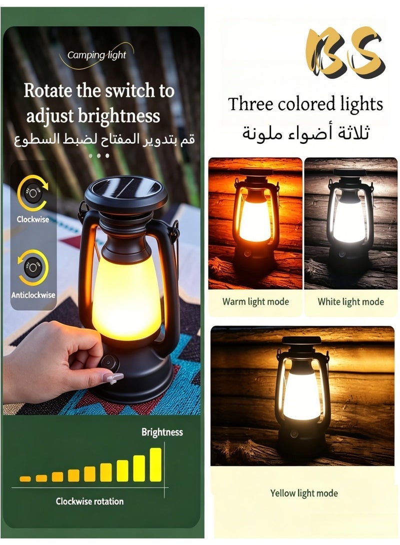 بي إس فانوس تخييم يعمل بالطاقة الشمسية بتصميم كلاسيكي | فانوس شمسي مزدوج قابل لإعادة الشحن عبر منفذ USB | مصباح خارجي محمول بسعة 4000 مللي أمبير | فانوس LED بثلاثة ألوان قابلة للتعتيم | مصباح طوارئ مقاوم للماء بمعيار IPX4 للصيد والحدائق - Image 4