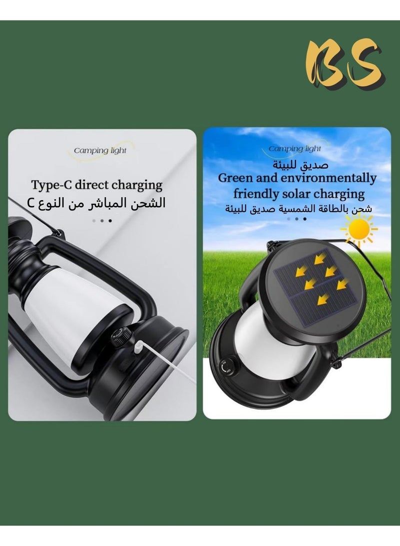 بي إس فانوس تخييم يعمل بالطاقة الشمسية بتصميم كلاسيكي | فانوس شمسي مزدوج قابل لإعادة الشحن عبر منفذ USB | مصباح خارجي محمول بسعة 4000 مللي أمبير | فانوس LED بثلاثة ألوان قابلة للتعتيم | مصباح طوارئ مقاوم للماء بمعيار IPX4 للصيد والحدائق - Image 2