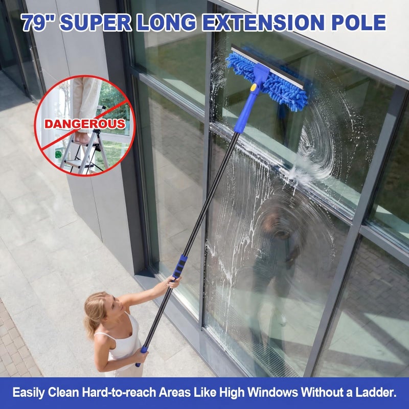 Wontolf 79'' Window Squeegee Cleaner Tool with Extension Pole, 4-in-1 Squeegee for Window Cleaning Kit with Storage Bag, Rotatable Window Washing Equipment for Home, Outdoor Windows, Glass, Shower - Image 2