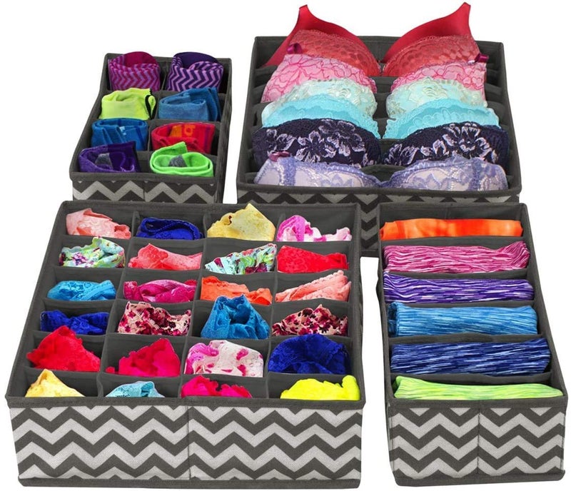 Kian 4 Set Pack Dresser Drawer Organizer Divider Set Closet Collapsible Foldable Cloth Storage Cube Basket for Lingerie Clothes Bras Socks Ties multi colour - Image 5