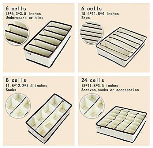 Kian 4 Set Pack Dresser Drawer Organizer Divider Set Closet Collapsible Foldable Cloth Storage Cube Basket for Lingerie Clothes Bras Socks Ties multi colour - Image 2
