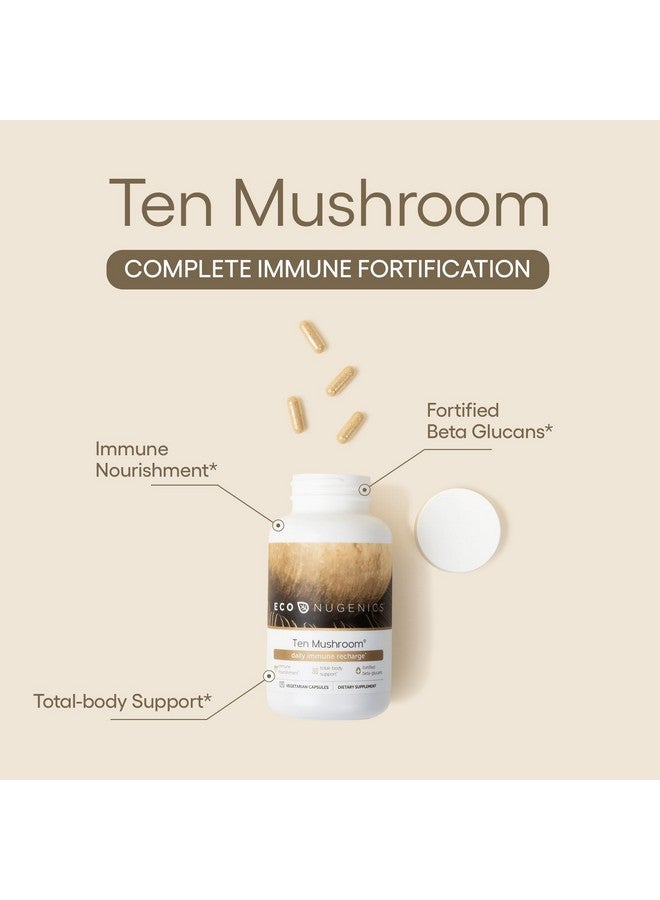 EcoNugenics Ten Mushroom Supplement: Daily Immune Support, 120 Capsules - Lion’s Mane, Reishi, Cordyceps, Turkey Tail, Maitake, Shiitake - Energy, Gut Health, Liver, Kidney & Nootropic Brain Support - Image 2