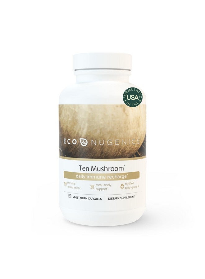 EcoNugenics Ten Mushroom Supplement: Daily Immune Support, 120 Capsules - Lion’s Mane, Reishi, Cordyceps, Turkey Tail, Maitake, Shiitake - Energy, Gut Health, Liver, Kidney & Nootropic Brain Support - Image 1