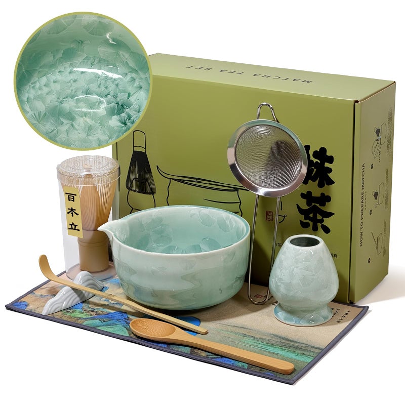 oiikain Matcha Whisk Set with Ceramic Bowl Bamboo Whisk Chasen Scoop Sifter Holder Complete Kit for Traditional Matcha Tea Unique Gifts for Women Men Tea Lovers Matcha Crystal - Image 2