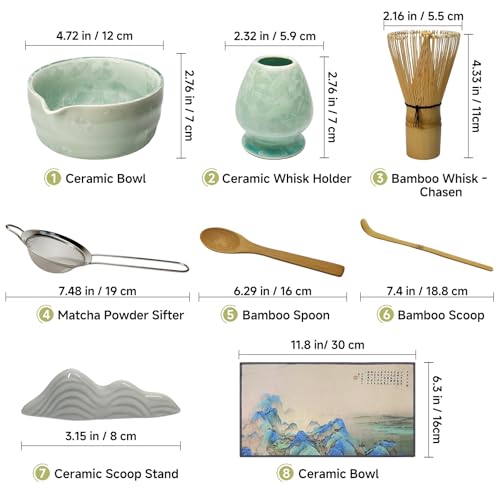 oiikain Matcha Whisk Set with Ceramic Bowl Bamboo Whisk Chasen Scoop Sifter Holder Complete Kit for Traditional Matcha Tea Unique Gifts for Women Men Tea Lovers Matcha Crystal - Image 3