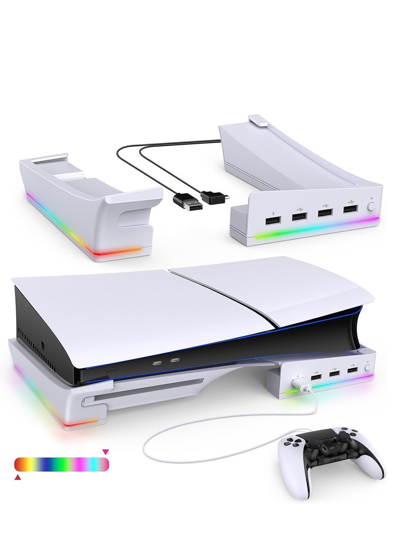 Ipega Horizontal Stand Base for PS5 Slim Console, Non-Slip Base with 14 RGB Light Modes and 4 USB Ports for PlayStation 5 Slim Disc & Digital Edition  - Image 1