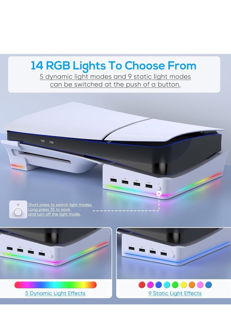 Ipega Horizontal Stand Base for PS5 Slim Console, Non-Slip Base with 14 RGB Light Modes and 4 USB Ports for PlayStation 5 Slim Disc & Digital Edition  - Image 3