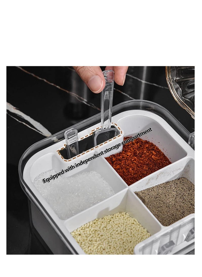 Generic - Seasoning Box, 4 Compartments Seasoning Jar Set, Spice Pots, Condiment Jars, Kitchen Seasoning Storage Container for Spice Salt Sugar Cruet with Cover and Spoons - Image 1