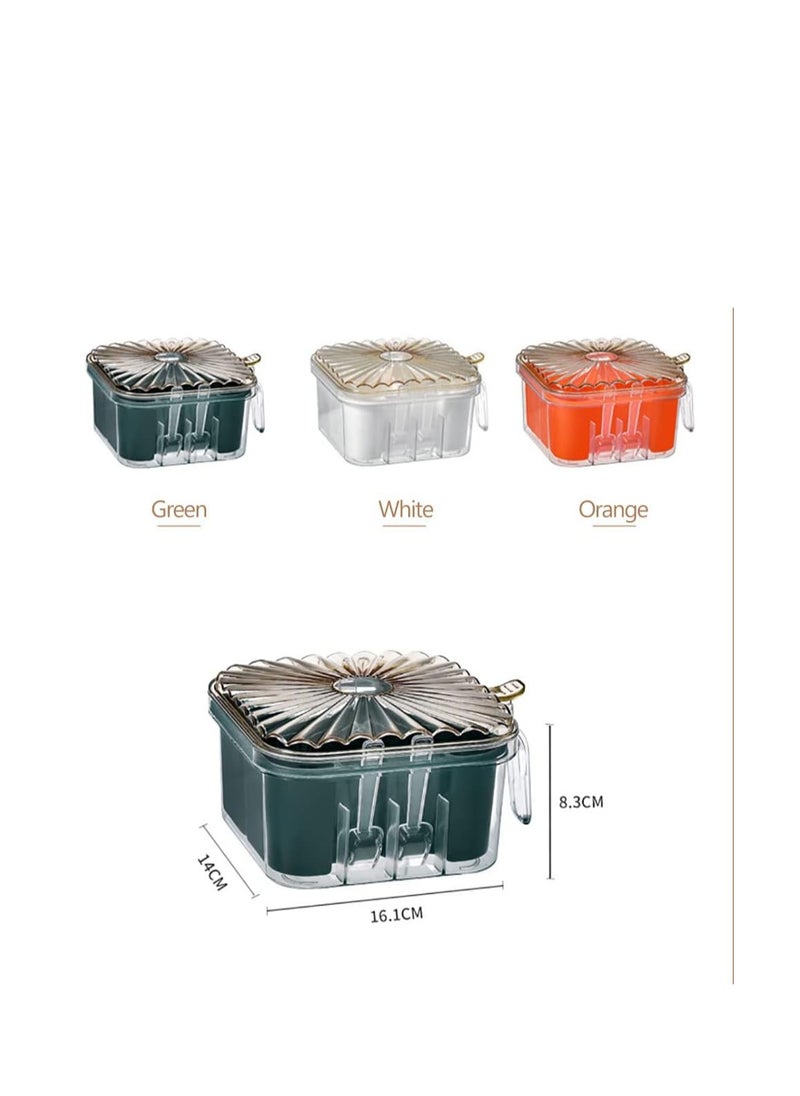 Generic - Seasoning Box, 4 Compartments Seasoning Jar Set, Spice Pots, Condiment Jars, Kitchen Seasoning Storage Container for Spice Salt Sugar Cruet with Cover and Spoons - Image 1