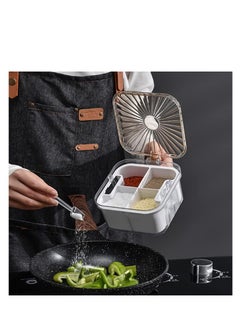 Seasoning Box, 4 Compartments Seasoning Jar Set, Spice Pots, Condiment Jars, Kitchen Seasoning Storage Container for Spice Salt Sugar Cruet with Cover and Spoons
