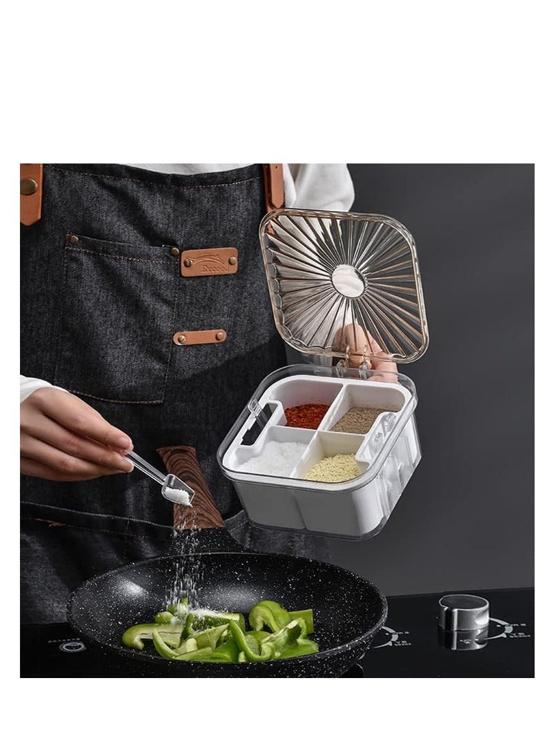 Generic - Seasoning Box, 4 Compartments Seasoning Jar Set, Spice Pots, Condiment Jars, Kitchen Seasoning Storage Container for Spice Salt Sugar Cruet with Cover and Spoons - Image 1