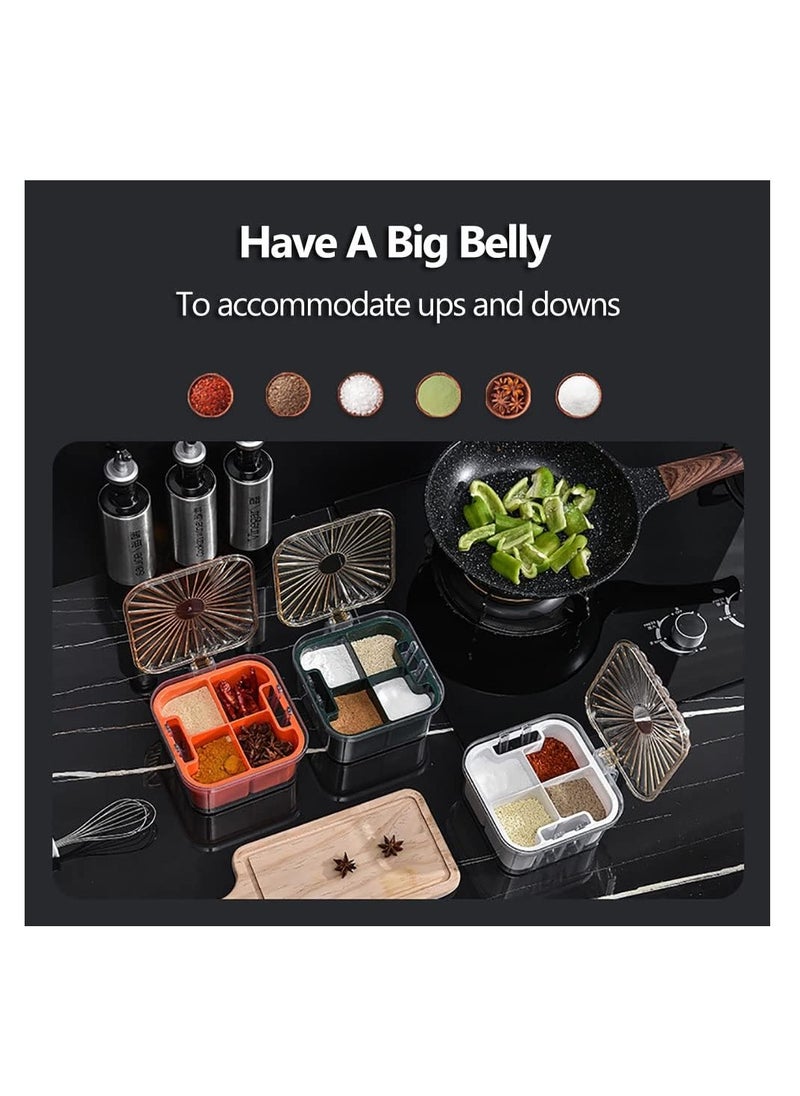 Generic - Seasoning Box, 4 Compartments Seasoning Jar Set, Spice Pots, Condiment Jars, Kitchen Seasoning Storage Container for Spice Salt Sugar Cruet with Cover and Spoons - Image 1