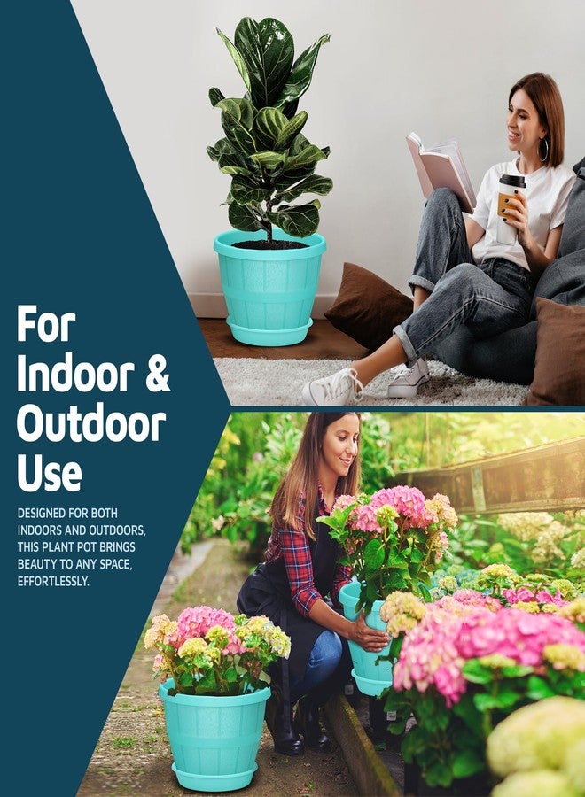 LifeMaster 10-Inch Whiskey Barrel Planters Outdoor Pack of 10 - Durable Plastic Plant Pots for Indoor & Outdoor Use with Drainage & Saucer, Lightweight Rustic Barrel Planters for Flowers, Herbs & Small Plants - Image 3