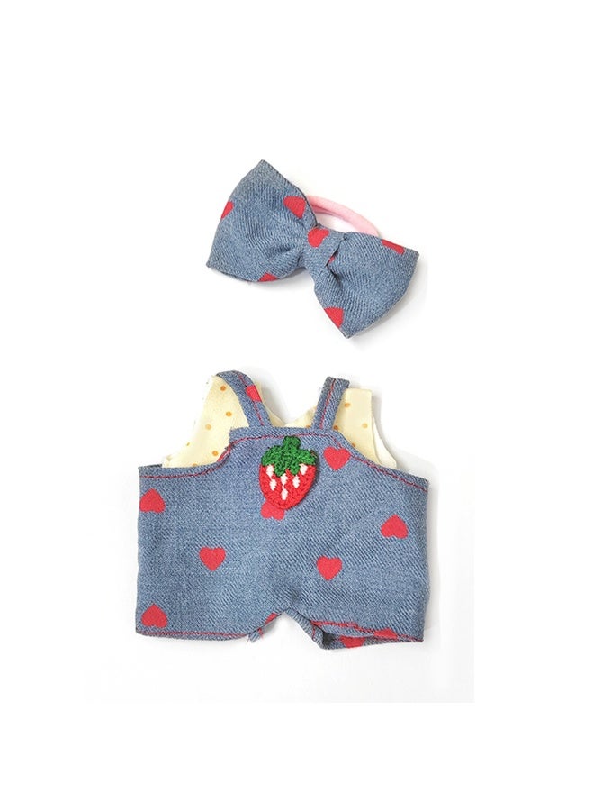 طقم رومبر وربطة عنق منقط باللون الأزرق لدمية بطول 17 سم - بلمسات الفراولة المصنوعة يدويًا (الدمية/الأحذية غير متضمنة) - Image 2