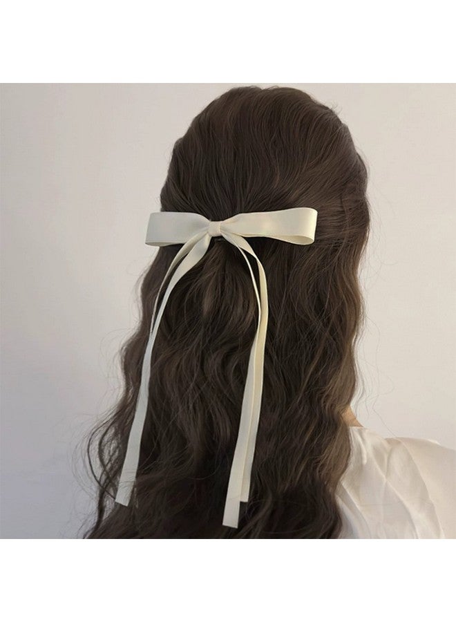 Ayesha Hair Bows Clips Ribbon Bowknot With Long Tail Princess Hair Bows French Barrettes Hair Accessories For Women Girls 4Pcs(Black&Cream) - Image 4