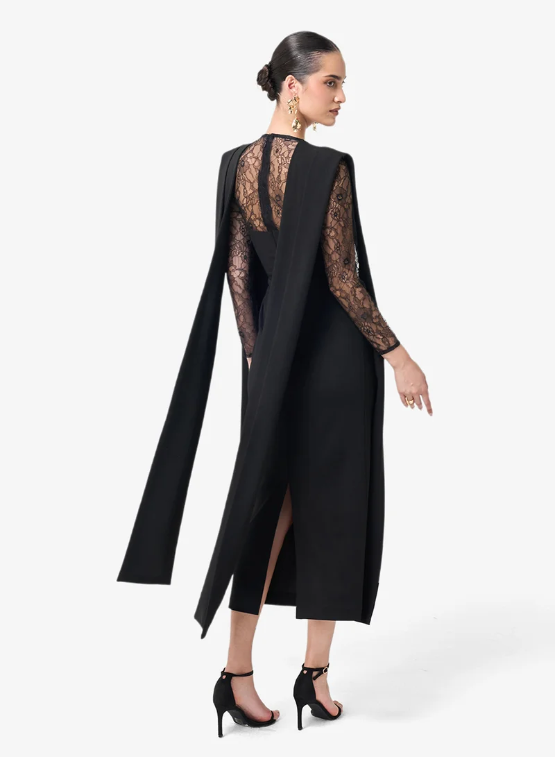 Threadz by Ajooni Long Sleeve Lace Detail Midi Dress