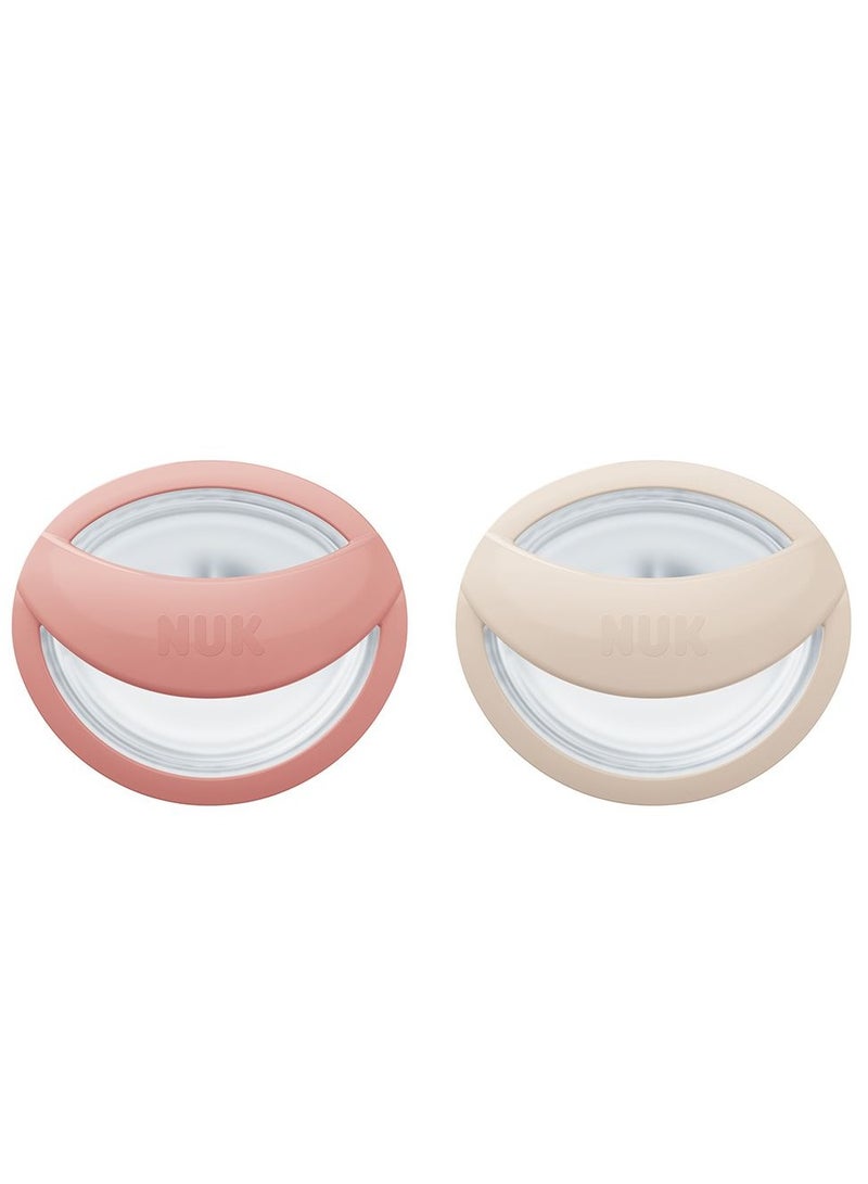 NUK Pacifiers | 2-Pack Soothers  | BPA-Free Silicone Pacifiers  |  Sleep Anti-Flatulence  |  Baby Teething Toy  | Baby  0-9M  | Red & beige - Image 1