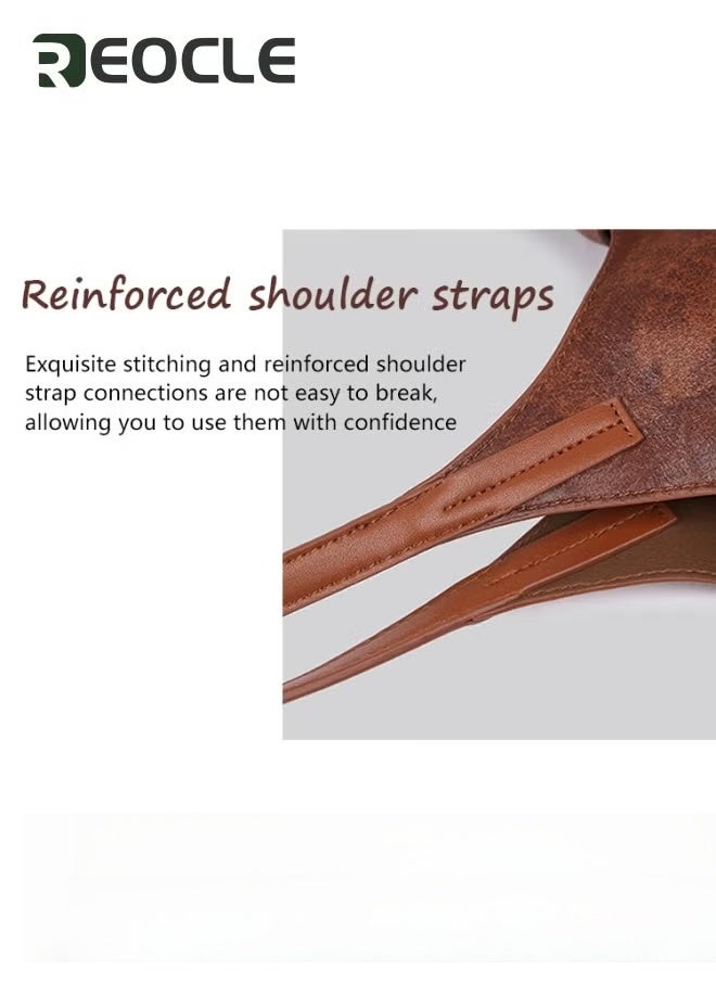 REOCLE Women's Leather Bucket Bag Stylish Lock Design Handbags Daily Casual Soft Shoulder Bags for Women Brown - Image 4