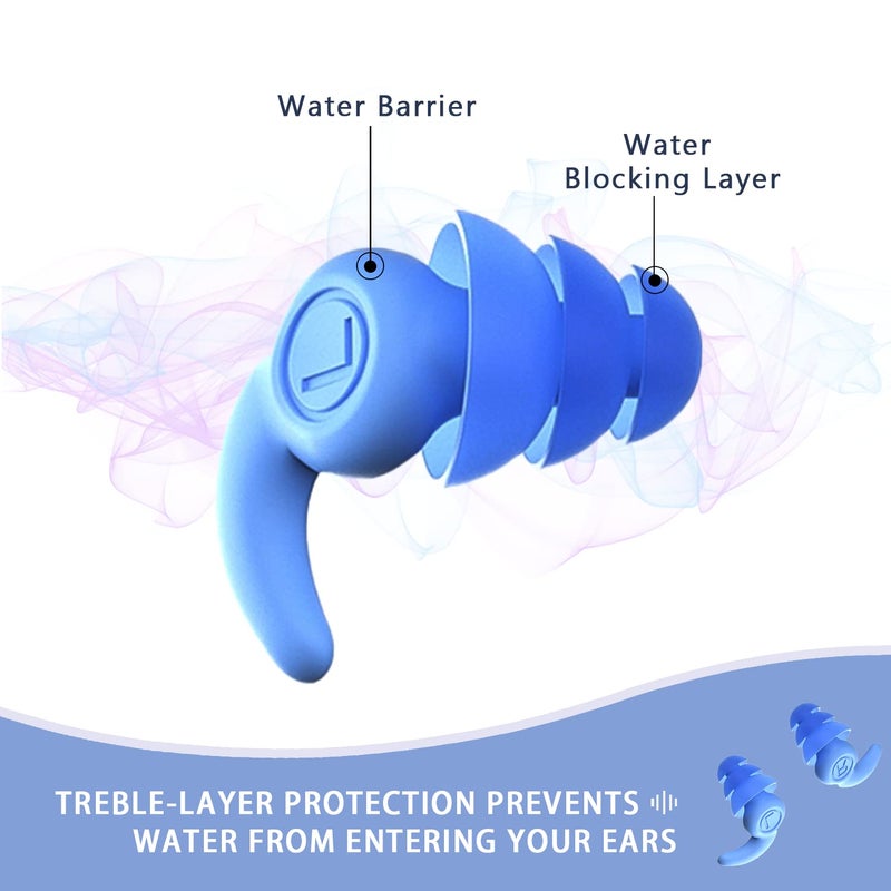QQJOYCCI Waterproof Swimming Ear Plugs for Adults, 3 Pairs Reusable Silicone Swimmer Earplugs, Ear Protection for Showering Swimming Bathing Surfing and Other Water Sports - Image 3