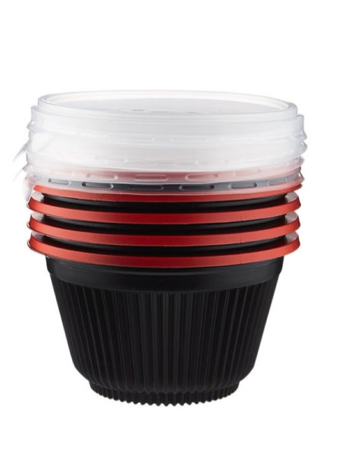 Hotpack Red & Black Base Soup Bowls With Lid 700 Cc 5 Pieces Pack - Image 3