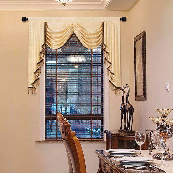 JACQUARD WATERFALL VALANCE WITH LUXURY BEADS BEIGE WINDOW CURTAINS VALANCE FOR LIVING ROOMROD POCKET1 PANEL BEIGEW59