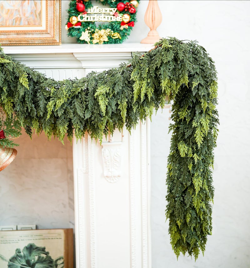 VersaCharm 6FT Extra Full Christmas Garland Real Touch Delux Cedar Garland Christmas Decorations Lush Realistic Winter Pine Garland for Mantle, Table, Stairs, Railing, Fireplace Indoor Outdoor Holiday Xmas Decor - Image 2