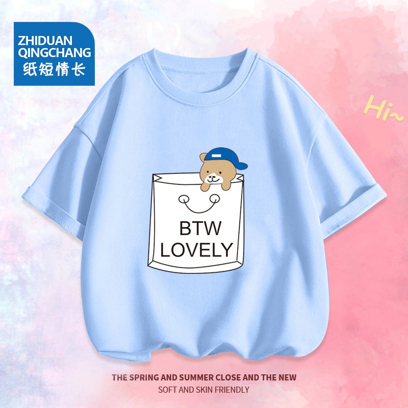 2047# Girls Big Children'S Top Tide Brand Children'S Clothing Cotton Black Cartoon Children'S Short Sleeve T-Shirt - Image 5