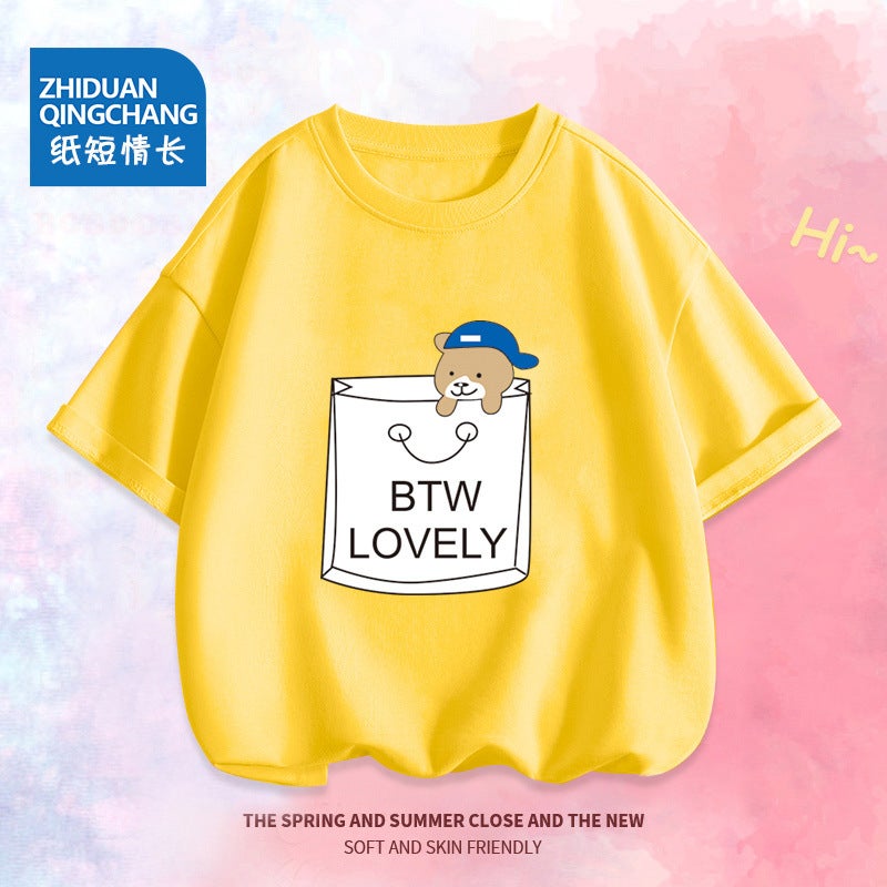 2047# Girls Big Children'S Top Tide Brand Children'S Clothing Cotton Black Cartoon Children'S Short Sleeve T-Shirt - Image 1