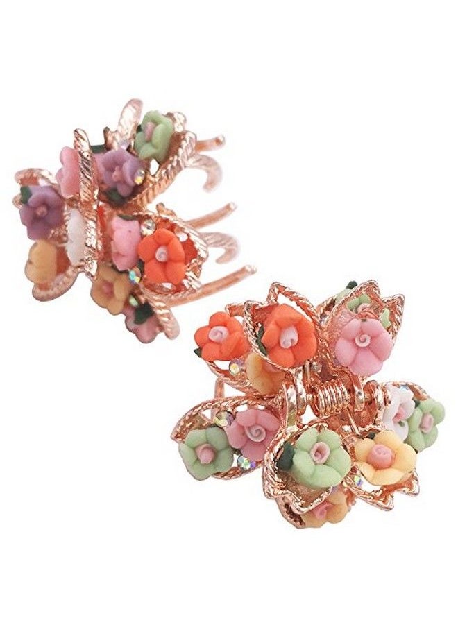 Lizzie Kay 2 Mini Flower Hair Claw Clip Grip Metal Clamp Romantic Sweet Cute Women Girls Teens  - Image 1