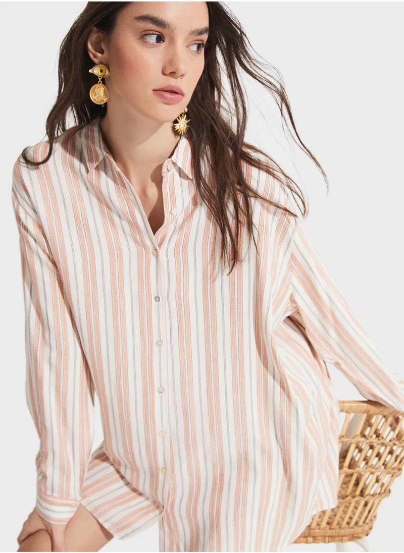 JUNE Striped Button Down Shirt - One Size