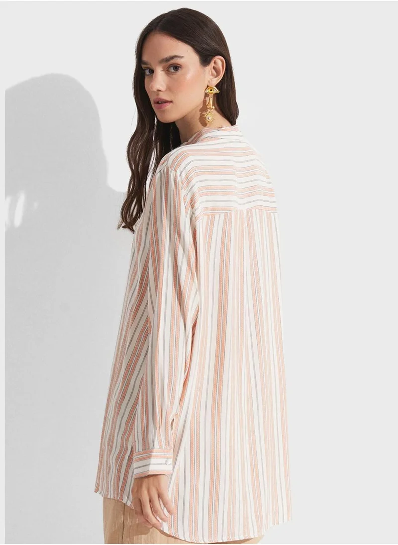 جون قميص بأزرار مخططة - مقاس واحد