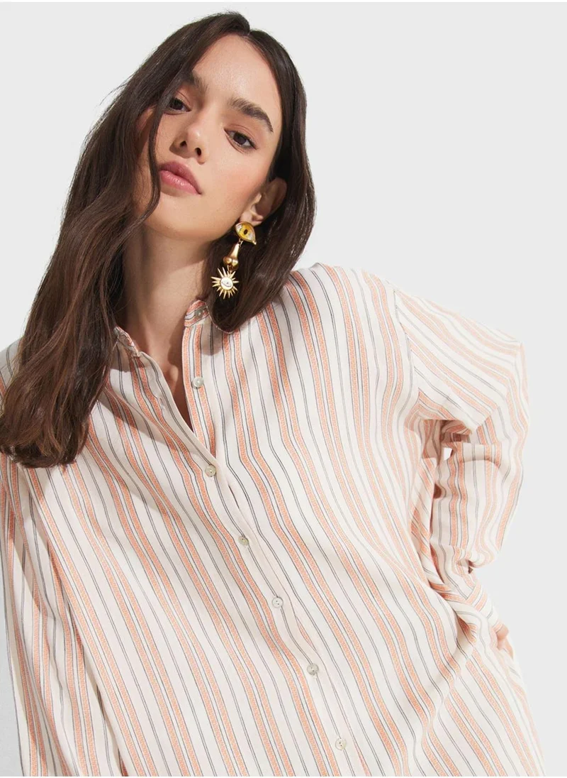 جون قميص بأزرار مخططة - مقاس واحد