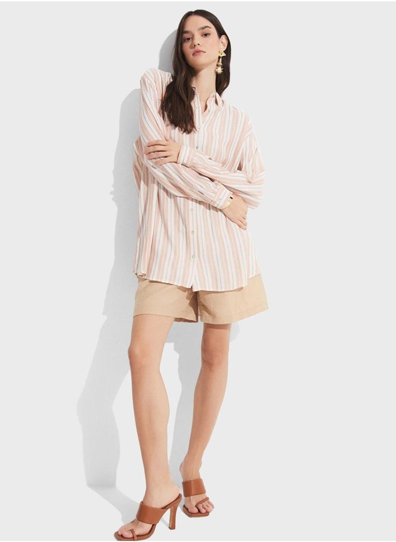 جون قميص بأزرار مخططة - مقاس واحد - Image 5