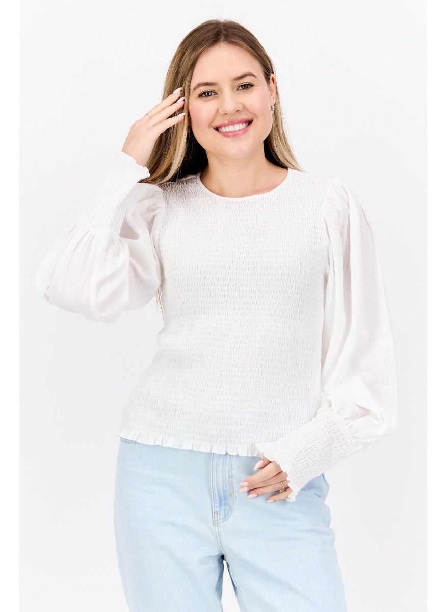 Women Round Neck Long Sleeves Textured Top, Off White - pzsku/Z5B7FBF1EC4E0BDE4CA78Z/45/_/1737642082/41af1a8f-310b-4cf9-a023-ad3a654087da