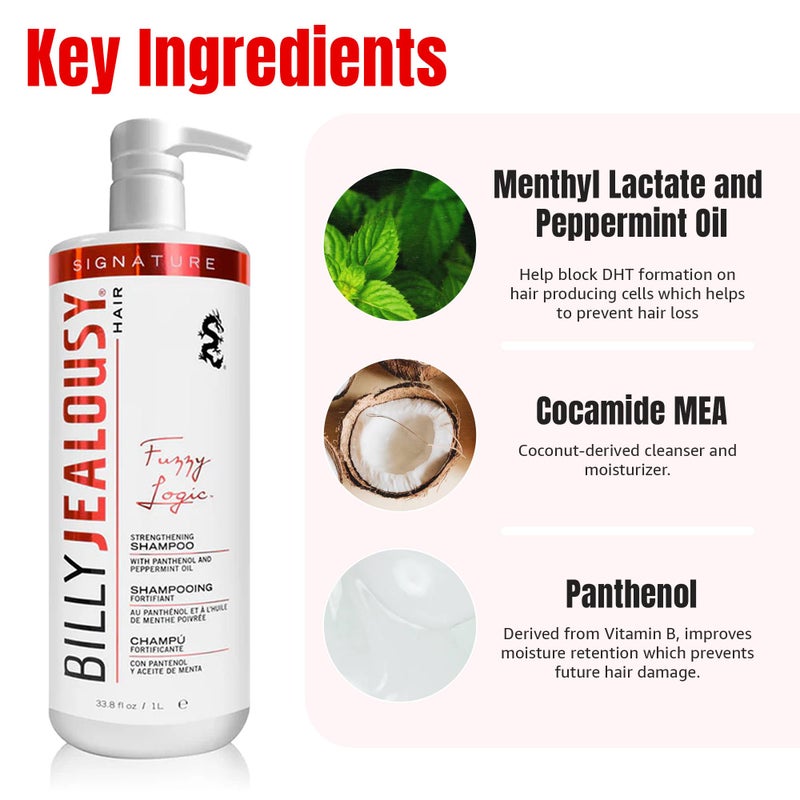 Billy Jealousy Fuzzy Logic Men's Shampoo for Thinning Hair and Hair Loss, Peppermint-Infused, With DHT Blockers to Prevent Hair Loss and Breakage, 33.8 Fl Oz - Image 3