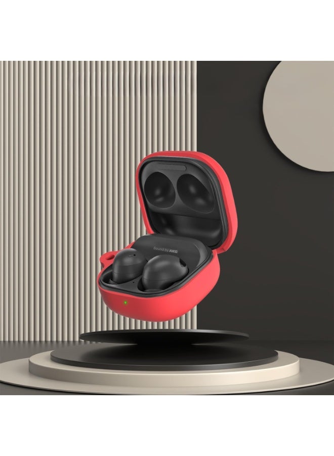 Compatible with Samsung Galaxy Buds 2 Pro / Buds 2 / Buds Pro / Galaxy Buds Live Case Cover – Soft Silicone Shockproof Protective Case with Carabiner, Front LED Visible (Red) - Image 2