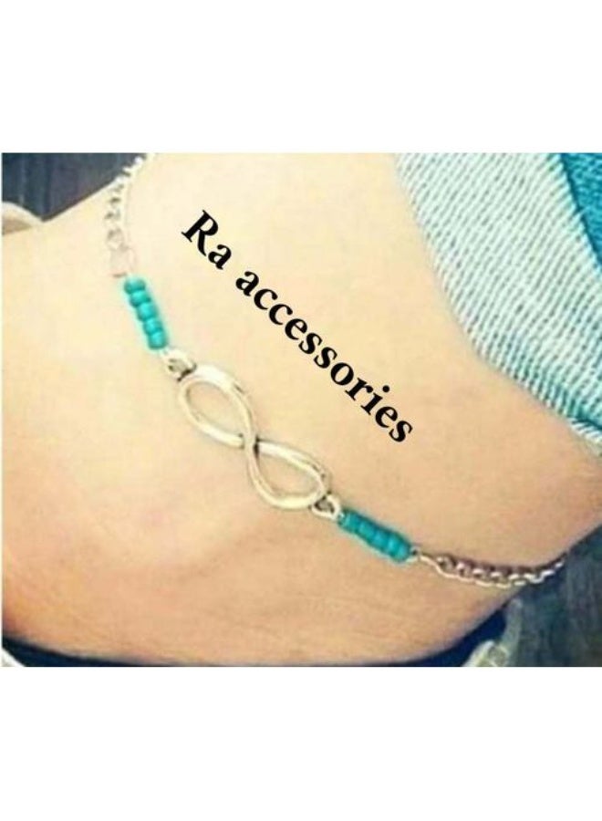 Women's Infinity Anklet of Golden Chain and Turquoise Beads