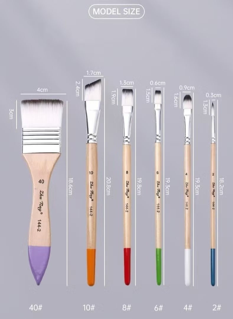 ZhuTing ‌Premium 6-Piece Nylon Brush Set for Watercolor/Acrylic/Oil - Artist & DIY Painting Brushes - Image 4