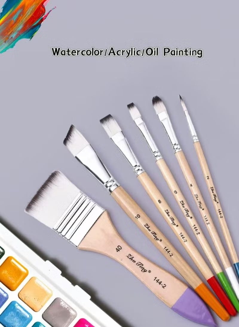 ZhuTing ‌Premium 6-Piece Nylon Brush Set for Watercolor/Acrylic/Oil - Artist & DIY Painting Brushes - Image 2
