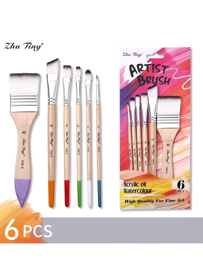 ZhuTing ‌Premium 6-Piece Nylon Brush Set for Watercolor/Acrylic/Oil - Artist & DIY Painting Brushes - Image 1