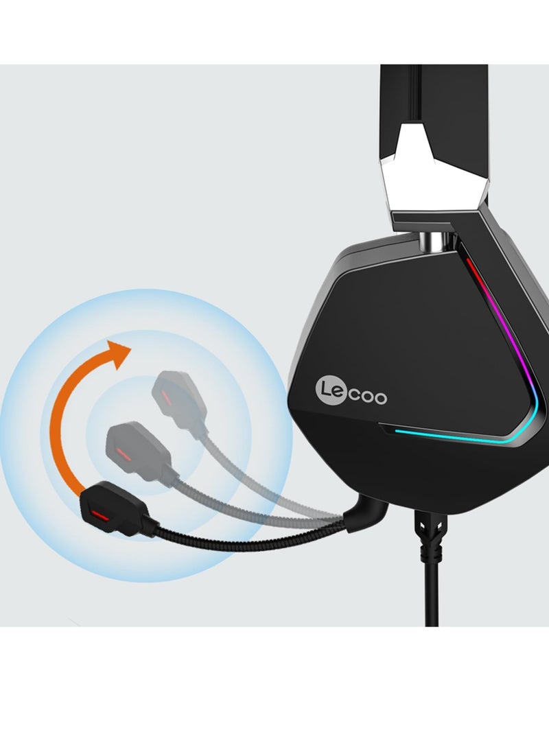 lecoo - HT402 USB 7.1 Surround RGB Gaming Headset – Detachable Noise Canceling Mic | Black - Image 1