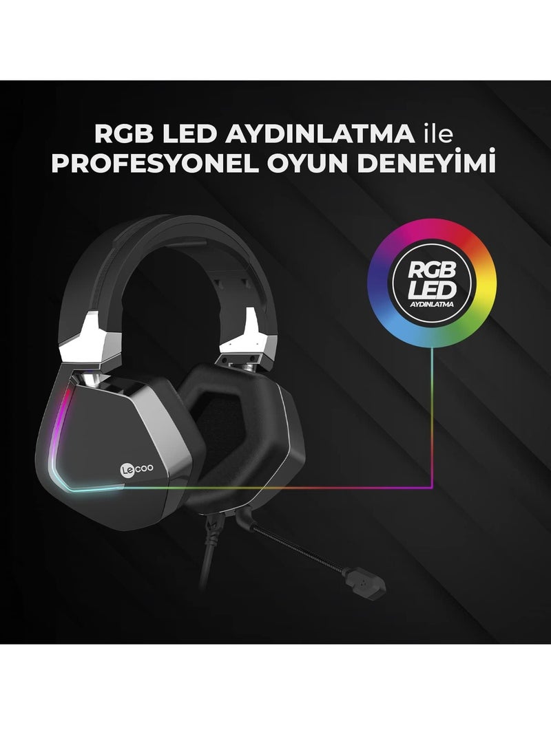 lecoo - HT402 USB 7.1 Surround RGB Gaming Headset – Detachable Noise Canceling Mic | Black - Image 1
