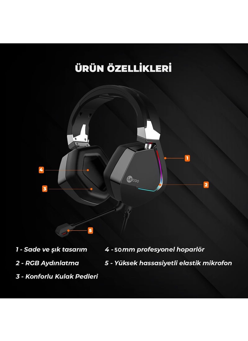 lecoo - HT402 USB 7.1 Surround RGB Gaming Headset – Detachable Noise Canceling Mic | Black - Image 1