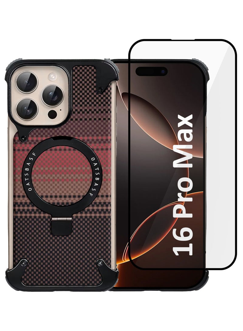 CATANES 2Packs Case Cover for iPhone 16 Pro Max, Magnetic Ring Stand, Carbon Fiber Texture, Shockproof Armor, MagSafe Compatible with Screen Protector - Brown - Image 1