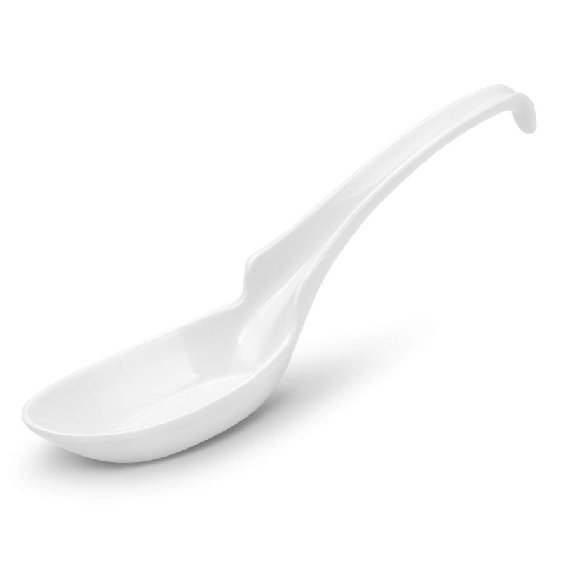 Hiware 12piece Asian Soup Spoons Rice Spoons Chinese Won Ton Soup Spoon Notch and Hook Style White
