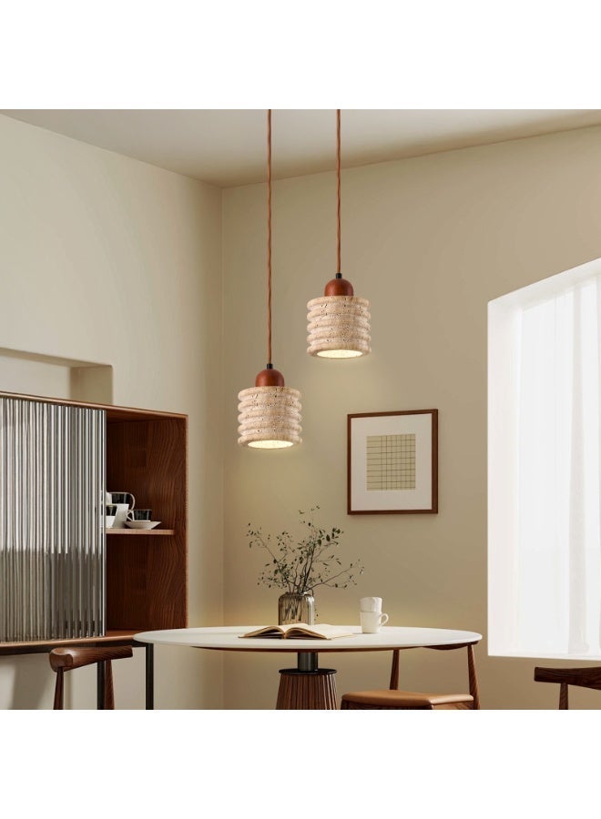 مصباح معلق بتصميم وابي-سابي - مصباح معلق عصري بنمط حجري حلزوني - قاعدة خشبية قابلة لتعديل الارتفاع، إضاءة دافئة E27 بقوة 3000 كلفن (المصباح مرفق)، مناسب لطاولة الطعام/الجانبية/جزيرة المطبخ - Image 4