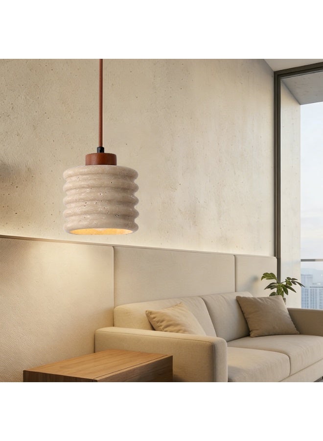 مصباح معلق بتصميم وابي-سابي - مصباح معلق عصري بنمط حجري حلزوني - قاعدة خشبية قابلة لتعديل الارتفاع، إضاءة دافئة E27 بقوة 3000 كلفن (المصباح مرفق)، مناسب لطاولة الطعام/الجانبية/جزيرة المطبخ - Image 2