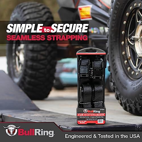 Bull Ring Cam-Lock Tie Downs with S Hooks (2PK) – Includes (2) Heavy-Duty 1" x 8' Straps 1,200lb Break Strength for UTV, Motorcycles, ATV, Trailers, Cars, Trucks - Image 3